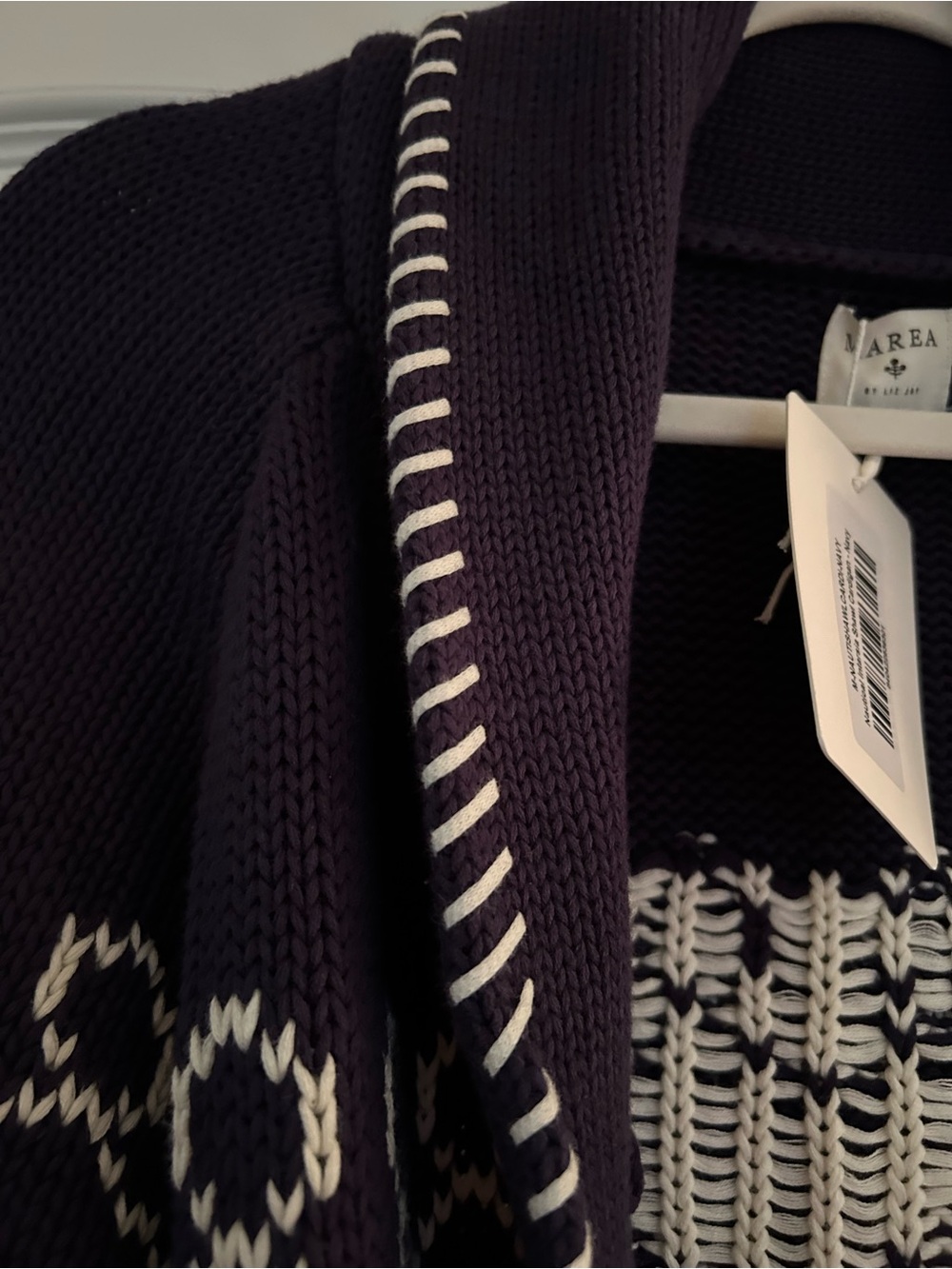 Marea By Liz Joy Nautical Sailboat Intarsia Knit Shawl Cardigan Navy Blue Medium - Picture 6 of 8